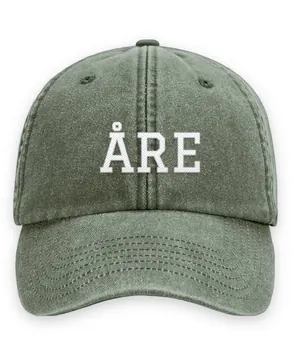 Broderad keps med texten ÅRE, Vintage dad cap i oliv