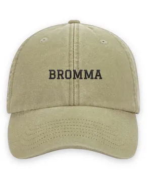 Broderad keps med texten BROMMA, Vintage dad cap i sten