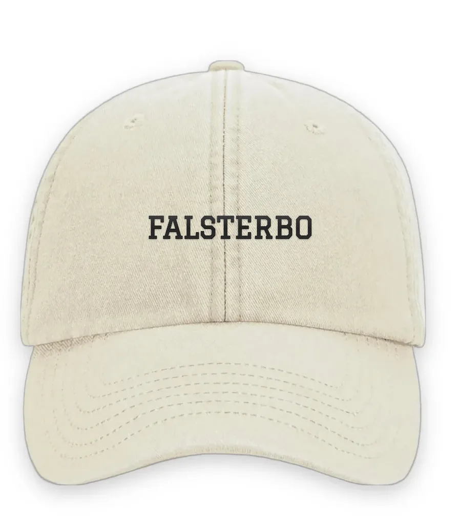 Broderad keps med texten FALSTERBO, Vintage dad cap i sand