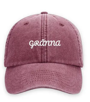 Broderad keps med texten GRÄNNA, Vintage dad cap i röd