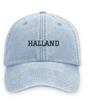 Broderad keps med texten HALLAND, Vintage dad cap i ljusblå