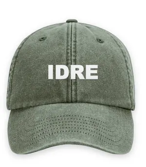 Broderad keps med texten IDRE, Vintage dad cap i oliv