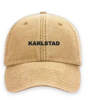 Broderad keps med texten KARLSTAD, Vintage dad cap i senap