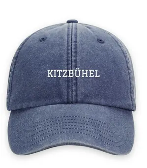 Broderad keps med texten KITZBÜHEL, Vintage dad cap i denim