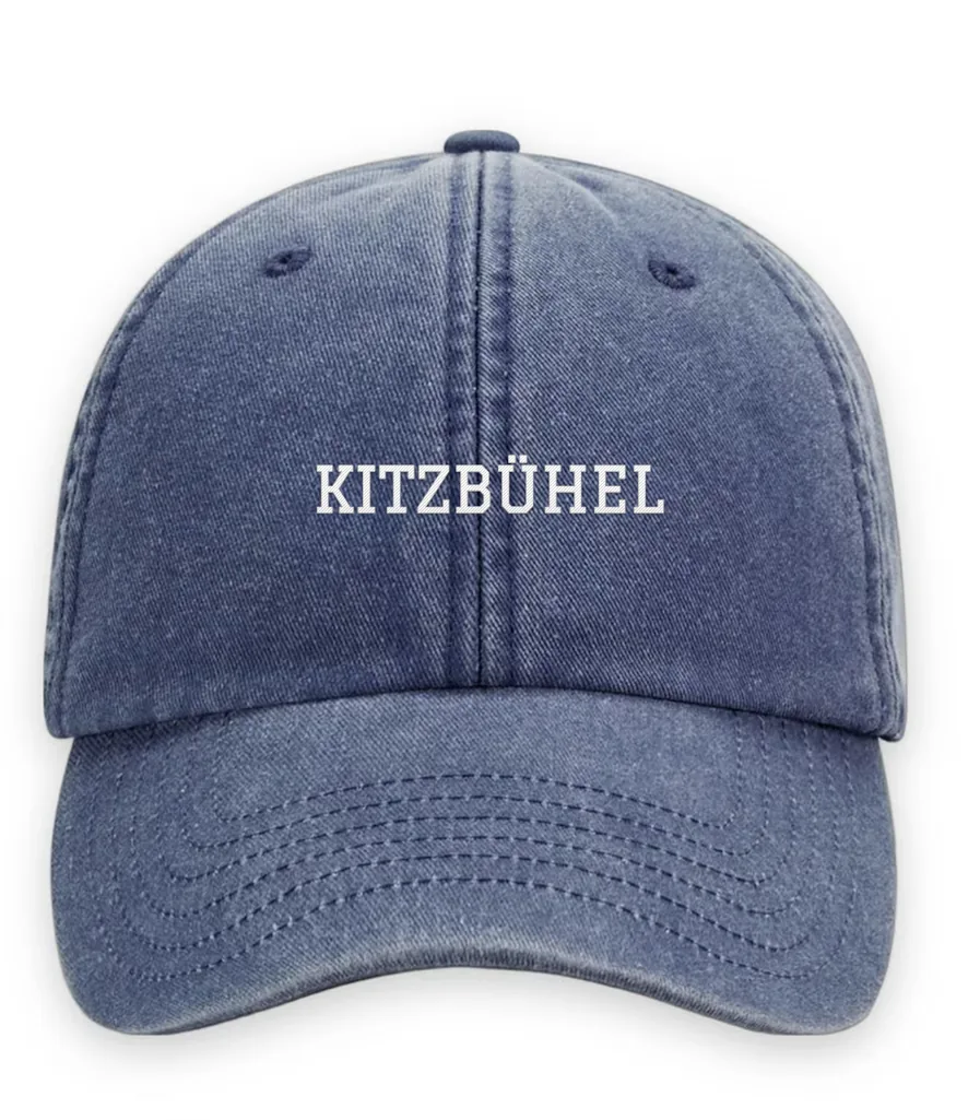 Broderad keps med texten KITZBÜHEL, Vintage dad cap i denim