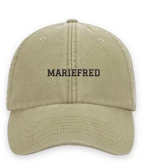 Broderad keps med texten MARIEFRED, Vintage dad cap i sten