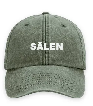 Broderad keps med texten SÄLEN, Vintage dad cap i oliv
