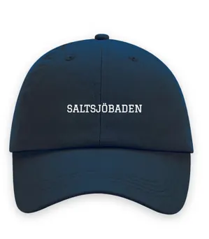 Broderad keps med texten SALTSJÖBADEN, Dad cap i marinblå