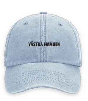 Broderad keps med texten VÄSTRA HAMNEN, Vintage dad cap i ljusblå