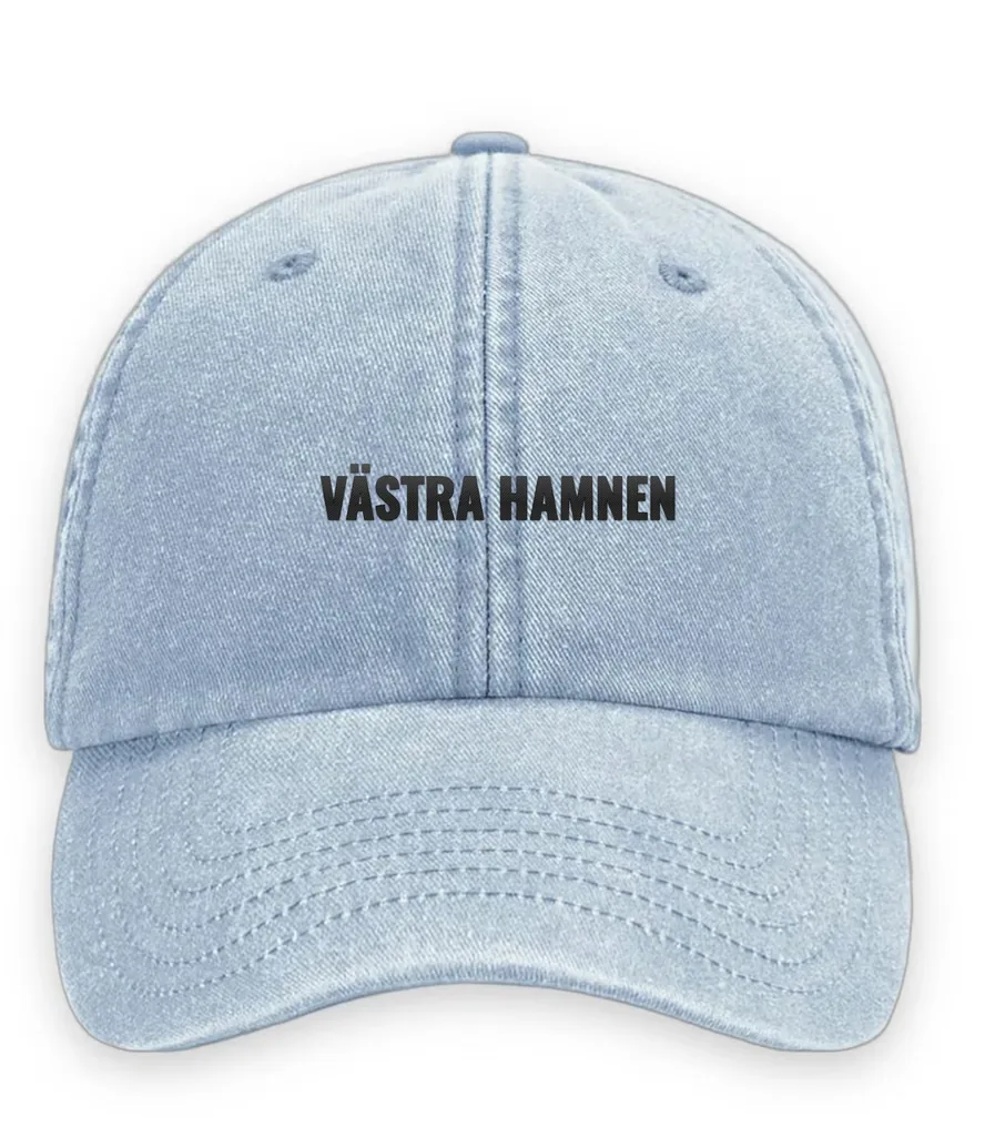 Broderad keps med texten VÄSTRA HAMNEN, Vintage dad cap i ljusblå
