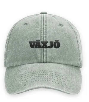 Broderad keps med texten VÄXJÖ, Vintage dad cap i salviagrön