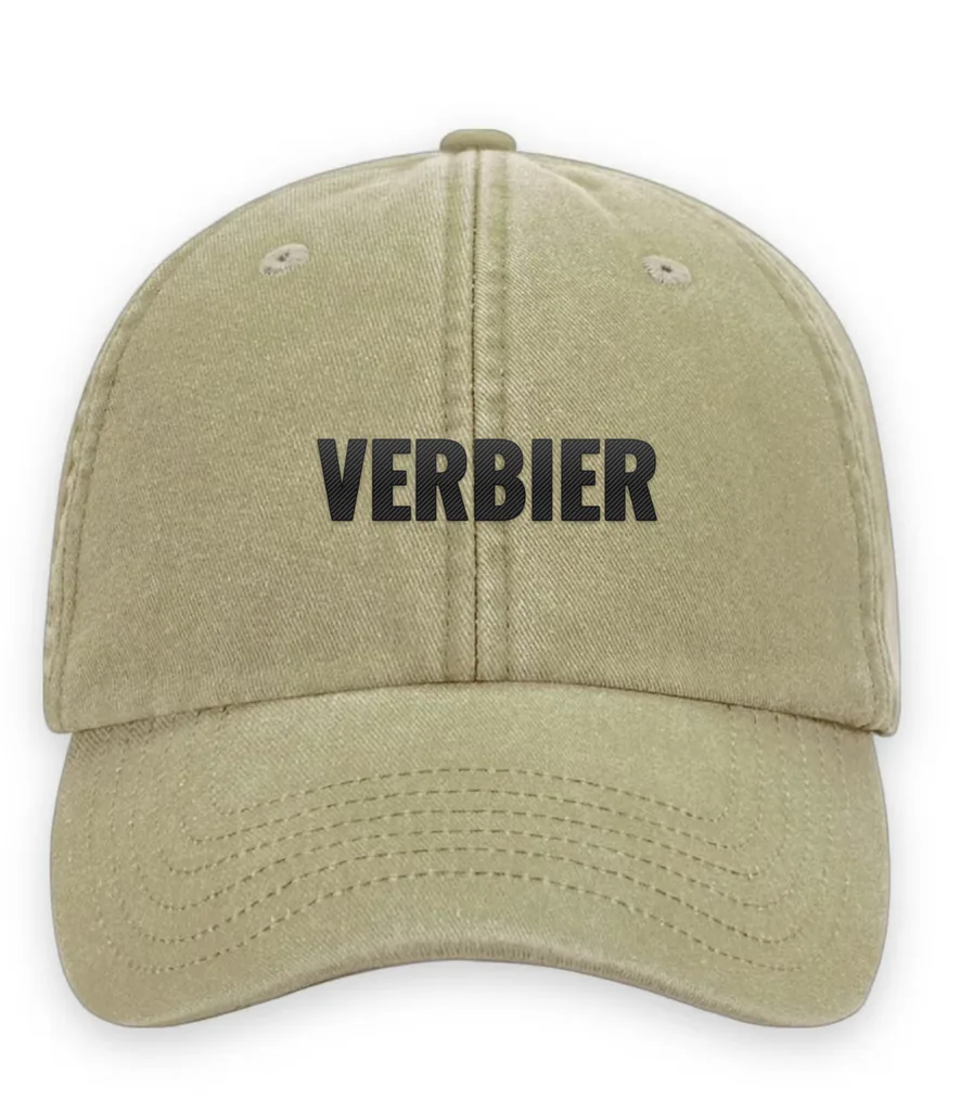 Broderad keps med texten VERBIER, Vintage dad cap i sten