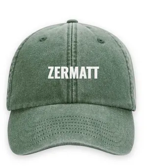 Broderad keps med texten ZERMATT, Vintage dad cap i flaskgrön